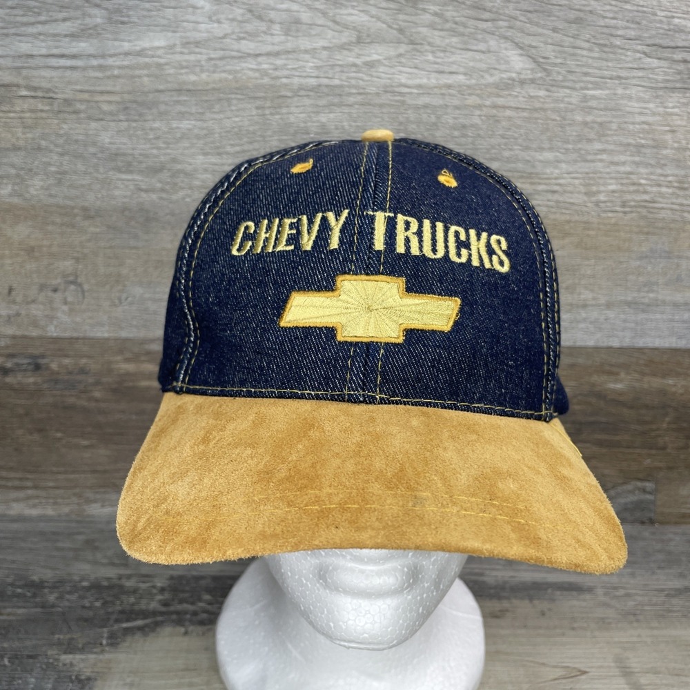 Vtg Chevy Trucks Nissin Denim / Suede Adjustable Cap Hat Chevrolet Embroidered